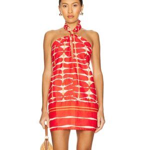 NEW Vix Swimwear Aster Detail Short Mini Dress Agni Orange Red Stripe Halter Sun